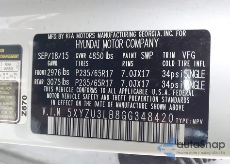 2016 Hyundai Santa Fe Sport 2.4L из США, поврежденный, VIN 5XYZU3LB8GG348420